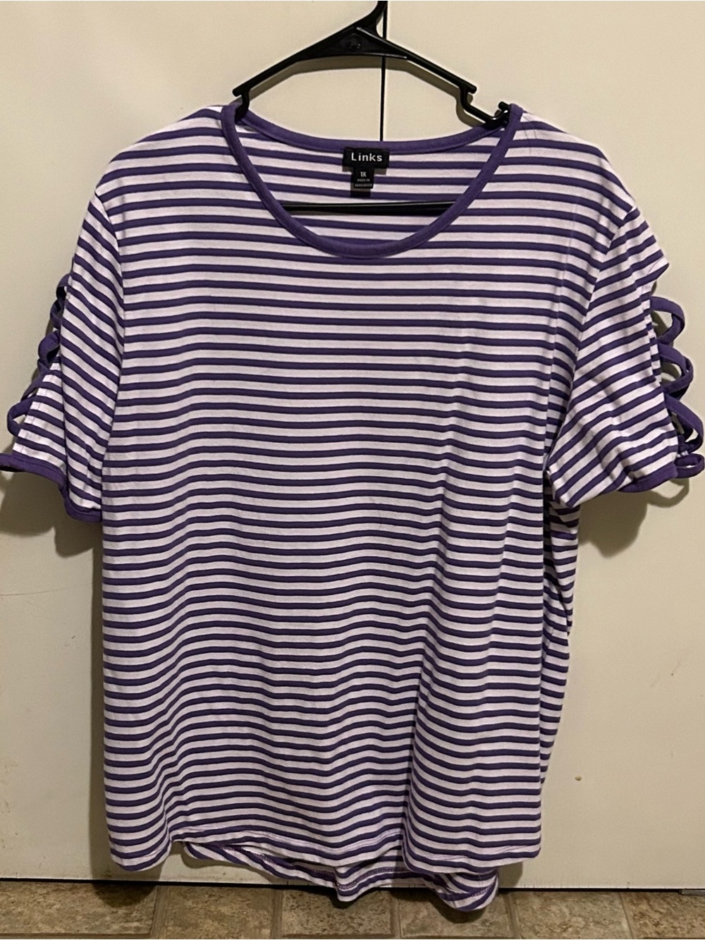 Links Purple and White Striped Short Sleeve Tee